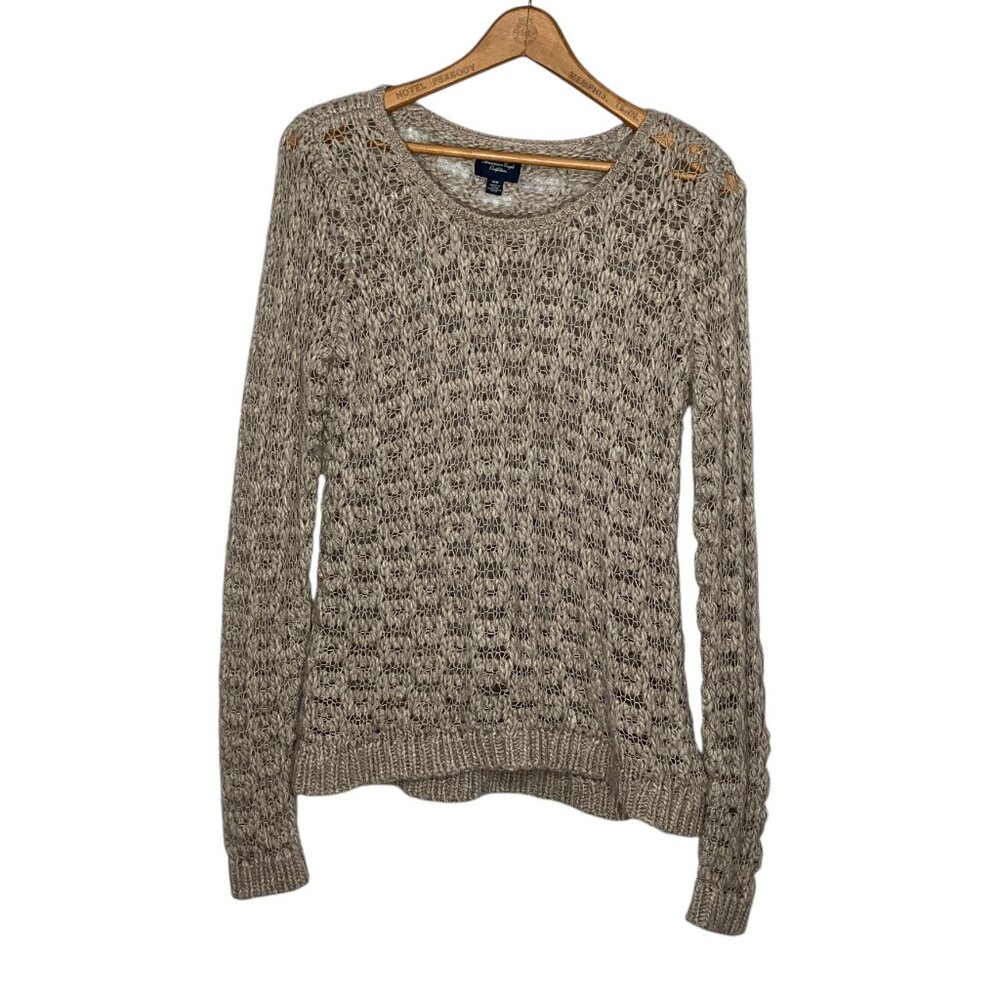 Vintage 00s Y2K American Eagle Medium M Beige Nubby Open Knit Pullover‎ Sweater